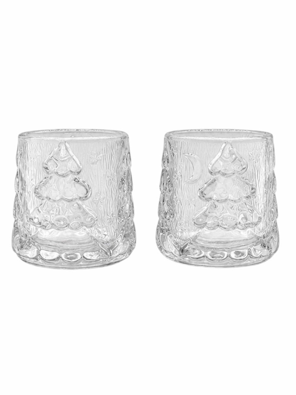 Vintage Indonesia Glass Votive Candle Holders set of 2 - winter moon Christmas